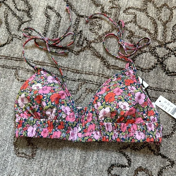 J Crew Tie Shoulder ruched bikini top Liberty Song meadow - Picture 2 of 5